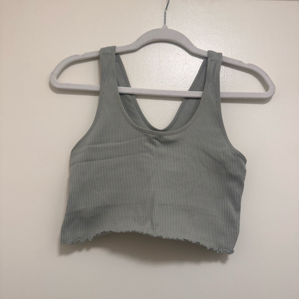 Spiritual Gangster Amor Tank Ribbed Sage Green Gray Sports seamless bra M/L